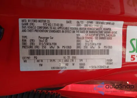 2015 Ford Focus Se из США, поврежденный, VIN 1FADP3F27FL342629